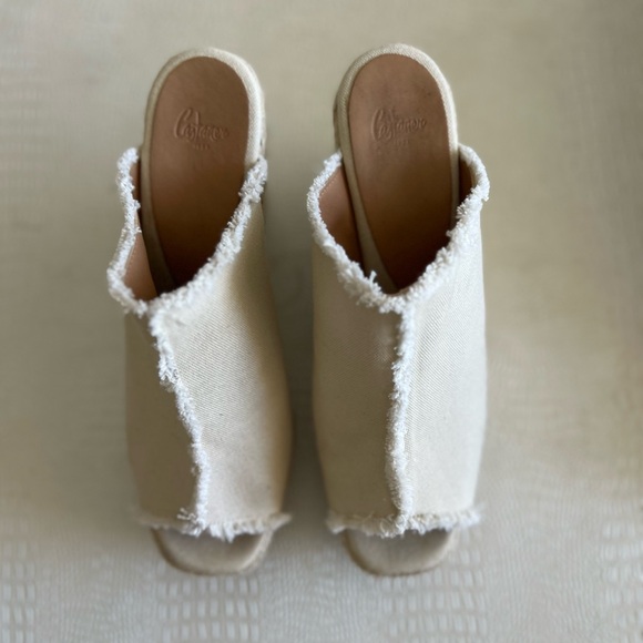 Fatima Mule Canvas Wedge Espadrille Sandals Womens 38 7.5 Sand Tan Clog - Picture 8 of 10